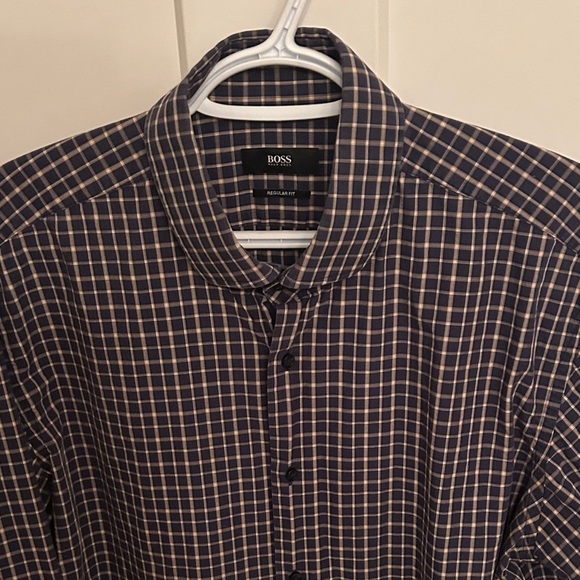 Boss Men's Blue & Tan Checkered Shirt, size 17 - Picture 2 of 10
